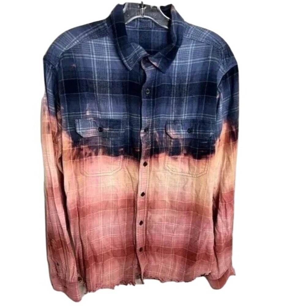 ARTIFACTS Dip-Dye Plaid Button-Up Shirt XL Cotton/Viscose Blend‎  Men/Women